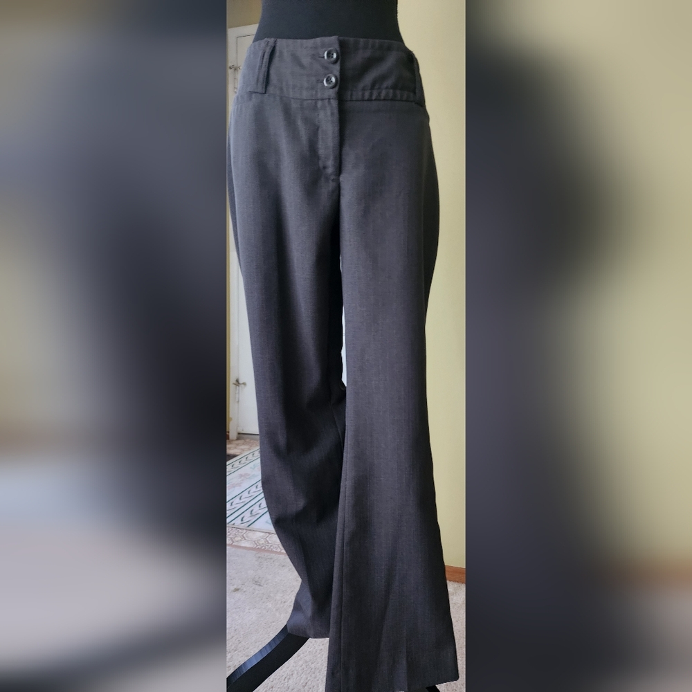 Suzy Sheir Straight Leg Bootcut Mico Pin Strip Dark Grey Dress Pants